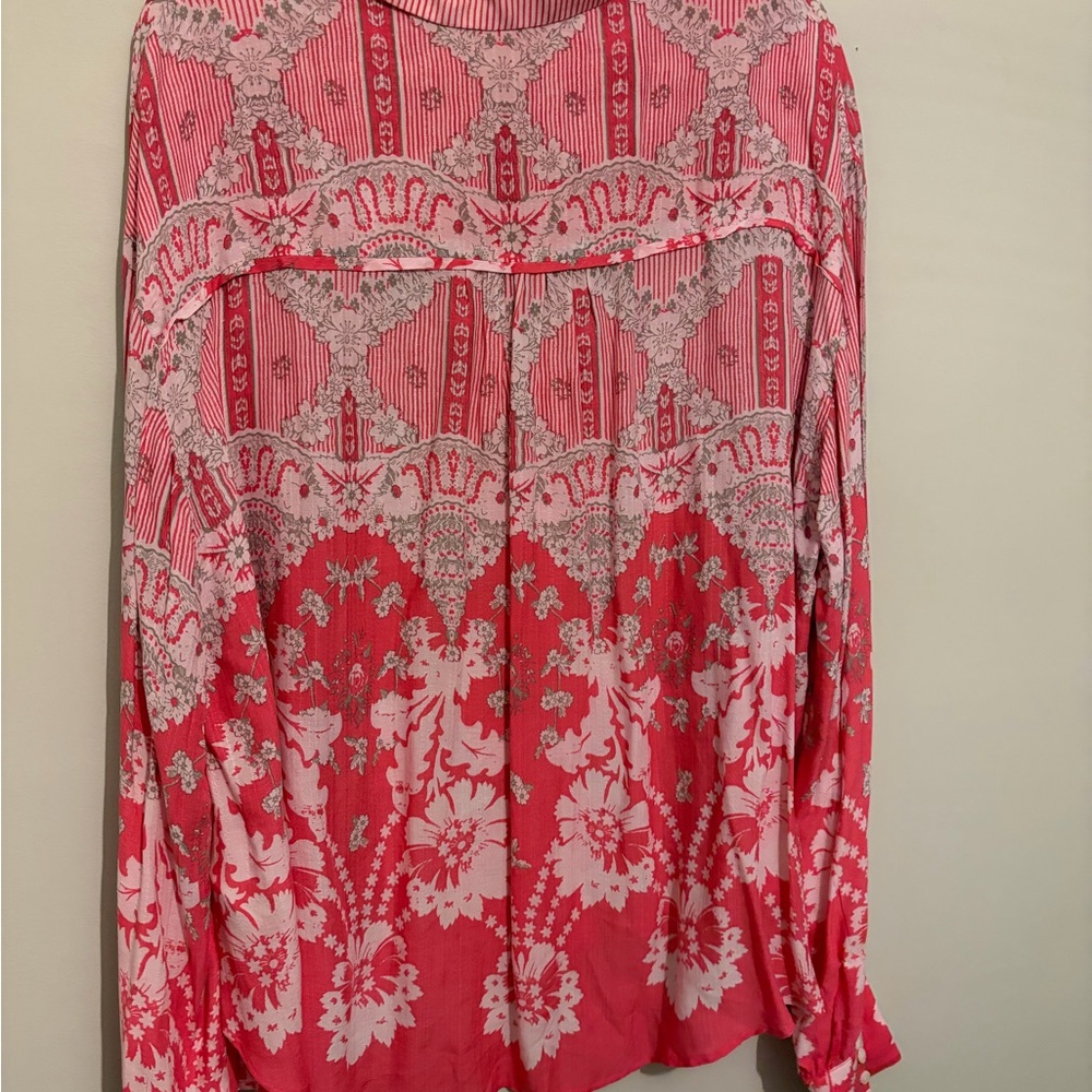 Free People Flowy Pink Long Sleeve Patterned Shirt xl X-large - Picture 8 of 11